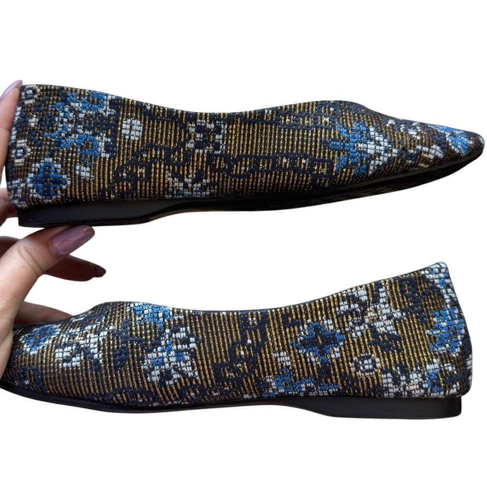 Birdies Goldfinch Flats Ballet Needlepoint Pointed Toe Floral Blue Gold Size 5.5 - Picture 6 of 10